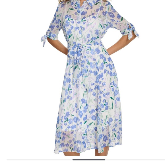 Calvin Klein Floral-Print Pink and White Chiffon Dress - Picture 8 of 10